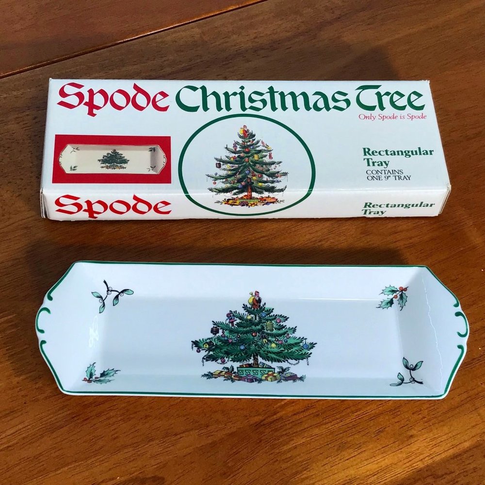 SPODE 9" Rectangular Christmas Tree Tray Authentic Nice Trinket Candy Display